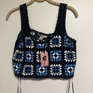 Sincerely Jules Navy Blue and White Crochet Tank